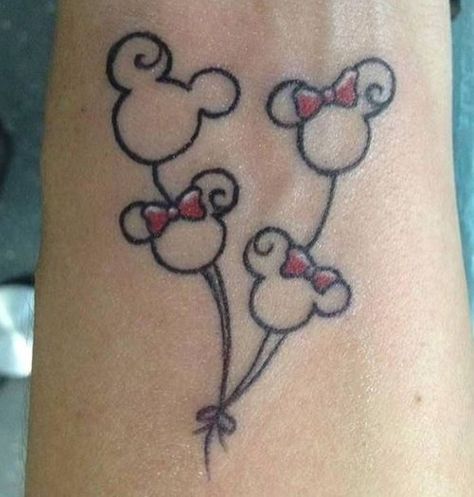 Not only is this cute because it's Disney, but also because it represents the whole family. So getting this if I ever have kids. Disney Couple Tattoos, Minnie Tattoo, Mickey Tattoo, Tattoo Disney, Balloon Tattoo, Disney Couple, Mouse Tattoos, Small Tattoos With Meaning, Small Flower Tattoos