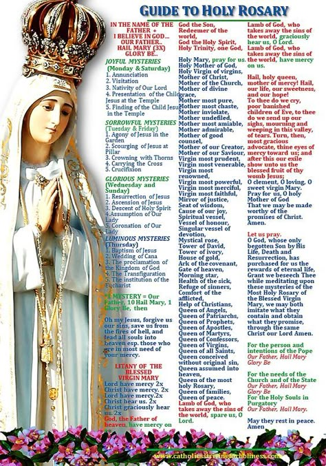 GUIDE TO HOLY ROSARY Help more people by offering each mystery for an intention. Re-posting a clearer and better version as the previous one had very small letters and some words are illegib… First Mystery Rosary, Glorious Mysteries Of The Rosary, Holy Rosary Prayer, Praying The Rosary Catholic, Rosary Guide, Pray Rosary, Rosary Meditations, Rosary Prayers, Rosary Mysteries