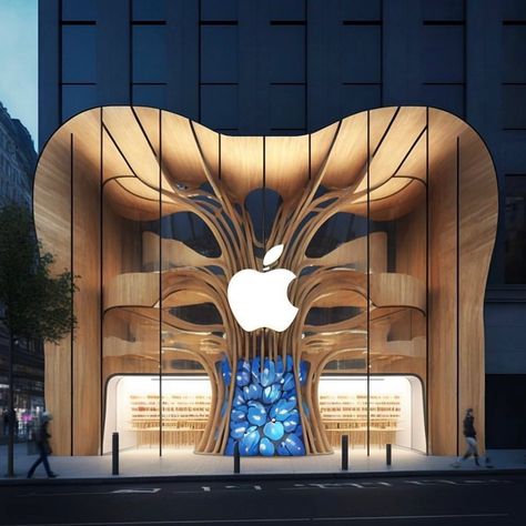 The Apple Tree #NYC⁣ Design generated in Midjourney Al by @ti.fu⁣ #architecture #architect #design #interior #render #nature #facade #detail #material #cgi #ai #midjourney #apple #store Apple Store Interior, Apple Store Design, Showcase Store, Facade Detail, Interior Render, Store Architecture, Concrete Bench, Nyc Design, Apple Design