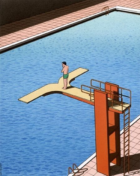 Guy Billout Diving Board Illustration, Diving Board Drawing, Jumping Illustration, Guy Billout, Illustration Design Graphique, Interesting Drawings, Milton Glaser, Diving Board, Blog Art