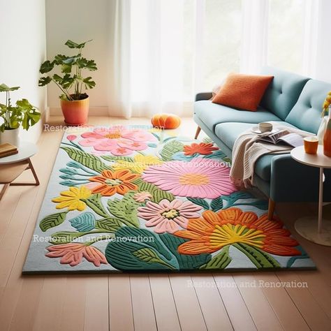 Amazon.com: Restoration and Renovation Handmade Wool Floral Area Rug for Living Room | Elegant Flower Garden Design, Soft, Thick and Durable | Bedroom, Dining Room & Home Decor Carpet (5' x 8', Floral E) : Home & Kitchen Bohemian Maximalist Decor, Asian Decor Living Room, Living Room Elegant, Indian Living Rooms, Bright Decor, Floral Area Rug, Colorful Area Rug, Flower Garden Design, Area Rug For Living Room