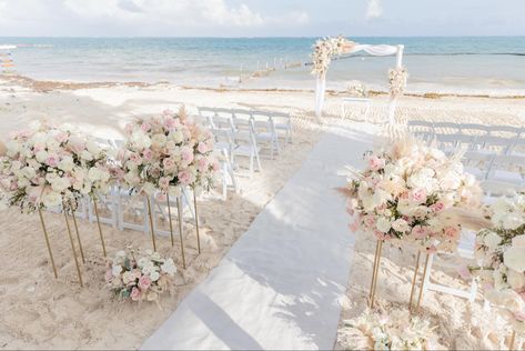 Beach Wedding Pink Color Schemes, Beach Wedding Champagne Color, Light Pink Beach Wedding, Night Beach Weddings, Beach Wedding Arbors, Christ Centered Wedding, Beach Wedding Pink, Champagne Wedding Colors, Small Beach Weddings