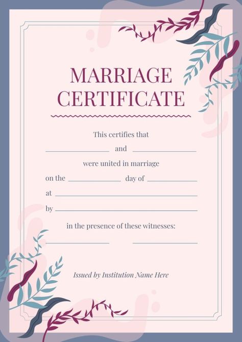 Hand-drawn Leaves Institution Marriage Certificate Marriage Certificate Design, Marriage Certificate Template, Eid Images, Drawn Leaves, Wedding Certificate, Self Photography, Business Card Design Creative, Marriage Gifts, Diy Gift Set