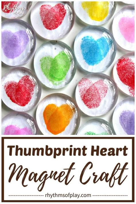 Glass Gem Magnets, Thumbprint Heart, Thumbprint Crafts, Easy Kids Crafts, Easy Valentine Crafts, Keepsake Crafts, Diy Valentine's Day Decorations, Glass Magnets, Valentine Craft