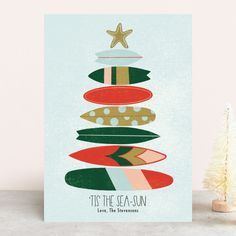 Christmas Starfish, Beach Holiday Card, Tropical Christmas Cards, Beach Christmas Tree, Hawaii Christmas, Vintage Holiday Cards, Aussie Christmas, Hawaiian Christmas, Beachy Christmas