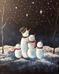 Winter's Dream - Wed, Nov 27 7PM at Naperville Snowmen Paintings, Palette Painting, Pinots Palette, Christmas Canvas Art, Arte Folk, Christmas Paintings On Canvas, Family Painting, Christmas Card Art, Snowman Painting