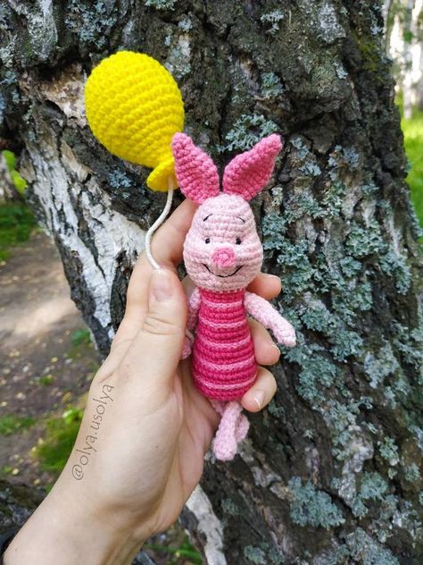 Crochet a Tiny Wee Piglet Amigurumi … He’s Perfect! There’s a Pooh Too! | KnitHacker Piglet Balloon, Crochet Piglet, Pig Crochet Pattern, Pig Crochet, Crochet Pig, Cute Amigurumi, Crochet Hack, Plush Yarn, Amigurumi Ideas