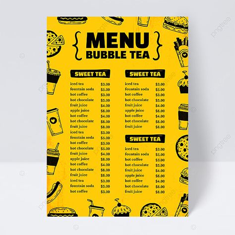 Yellow Milk Tea Shop Menu Bubble Tea Menu, Yellow Milk, Coffee Menu Design, Boba Tea Recipe, Template Menu, Anime Lips, Menu List, Simple Menu, Coffee Menu