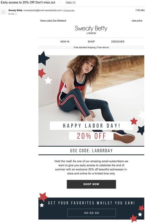 Sweaty Betty Labor Day Sale Early Access Labor Day Email Design, Labor Day Sale, Newsletter Inspiration, Fashion Banner, Sale Emails, Labour Day Weekend, Sweaty Betty, Happy Labor Day, Sale Banner