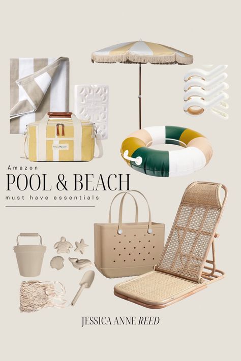 Aesthetic Beach Setup, Best Pool Bag For Moms, Amazon Beach Essentials, Pool Must Haves Accessories, Beach Assesories, Beach Accessories Must Have, Beach Set Up, Bogg Bag Uses, Pool Cooler