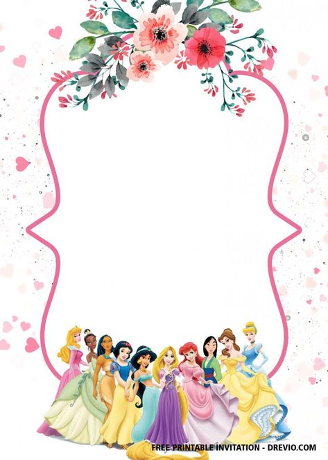 FREE Disney Princess Invitation Template for Your Little Girl's Birthday | FREE Invitation Templates - Drevio Princesses Invitation, Princess Invitation Template, Disney Princess Invitations, Princess Birthday Party Invitations, Princess Party Invitations, Disney Princess Theme, Princess Invitation, Birthday Free, Disney Princess Birthday Party