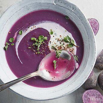 Purple Potato Recipes, Russet Potato Recipes, Thanksgiving Soups, Holiday Soups, Cinnamon Roll Muffins, Soup Appetizers, Purple Potatoes, Creamy Potato Soup, Purple Food