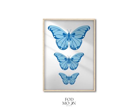 Blue Butterfly Print, Butterfly Wall Decor, Trendy Wall Art Print, Preppy Room Wall Poster, Boho Wall Art, Girly Room Wall Print, Gift Idea by FodMoon on Etsy Apartment Wall Decor, Print Butterfly, Butterfly Wall Decor, Girly Room, Preppy Room, Trendy Wall Art, Trendy Decor, Butterfly Wall, Wall Poster