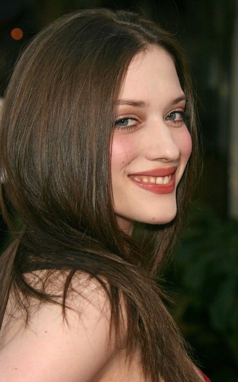 Kat Denning Hair, Sheer Green Dress, Magenta Lip, Sleek Blowout, Big Nose Beauty, Kat Dennings, Nose Shapes, Big Nose, Big Noses