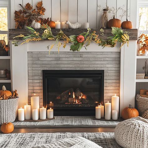 60 Inch Harvest Pumpkin Garland - Decor Steals Fall Chimney Decor Ideas, Fall Fireplaces, Farmhouse Mantels, Mini Pumpkin Patch, Thanksgiving Mantle Decor, Fall Fireplace Decor Mantles, Above Fireplace Decor, Fall Mantels, Fall Mantel Decor