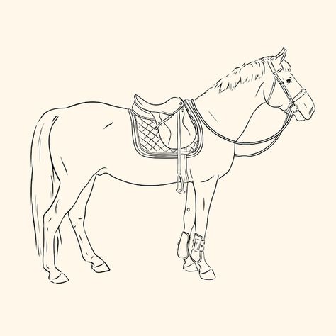 Horse Bridle Drawing, Horse Sketch Step By Step, Horse Jumping Drawing, Horse Riding Drawing, Cardboard Horses, Saddle Drawing, Riding Drawing, Equestrian Drawing, Horse Lineart