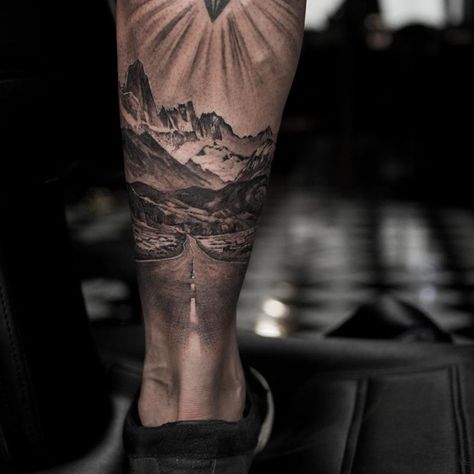 Niki Norberg tattoos Road Tattoo Sleeve, Off Road Tattoo, Road Tattoos, Road Tattoo, Tropical Flower Tattoos, Natur Tattoo Arm, Trend Tattoo, Scenery Tattoo, Viking Tattoo Sleeve