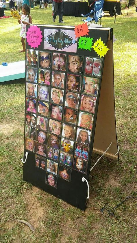 Face Painting Stand Ideas, Face Painting Booth Ideas, Face Paint Booth Set Up, Face Painting Stall Ideas, Face Painting Booth Set Up, Face Painting Tools, Face Painting Board Display, Face Painting Display Board, Face Painting Booth