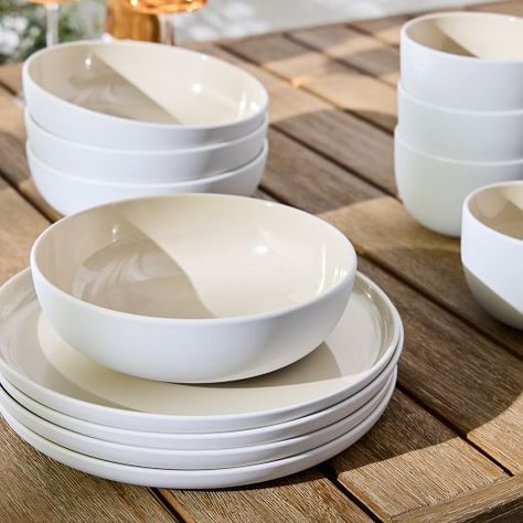 Melamine All Dinnerware | West Elm Airstream Decor, Dinnerware Set Modern, Lunch Places, White Dinnerware Set, Melamine Dinnerware Sets, Outdoor Dinnerware, Modern Dinnerware, Kitchen Goods, White Dinnerware