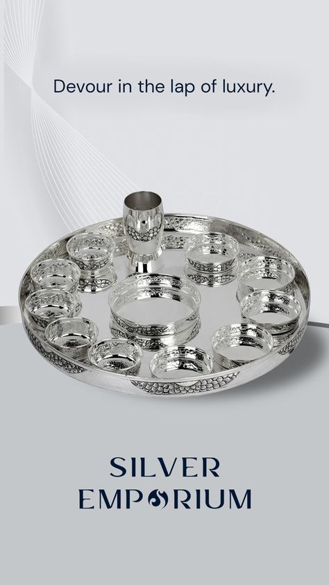 Silver Thali Set, Silver Dinner Set, Silver Home Accessories, Silver Articles, Diy Diwali Decorations, Indian Wedding Photography Poses, Mehndi Simple, Antique Jewellery Designs, Gold Bridal Jewellery Sets