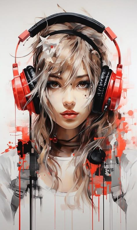 Headphones Art, Girl With Headphones, Beauty Art Drawings, Cyberpunk Art, Digital Art Anime, Jolie Photo, Beauty Art, Girly Art, Art Music