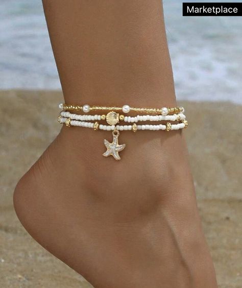 Diy Necklace Easy, Ankle Bracelets Boho, Beachy Bracelets, Flower Jewelry Designs, Diy Jewelry Set, Surfer Jewelry, Preppy Jewelry, Edgy Jewelry, Ankle Jewelry