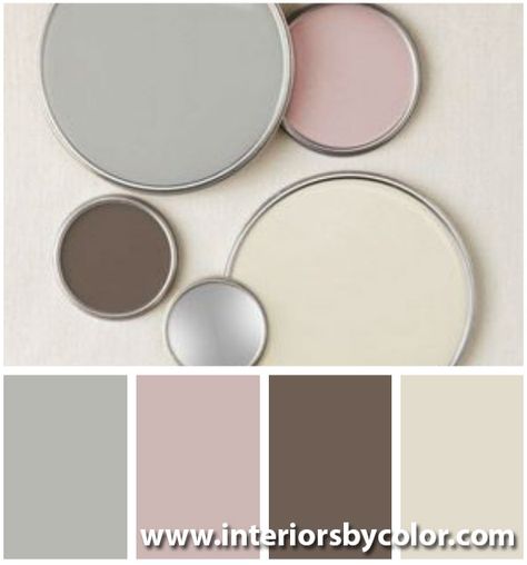 Paint Colors That Go With Pink, Gray Paint With Pink Undertones, Home Office Pink And Gray, Pink Gray Brown Color Palette, Pink Grey Beige Bedroom, Agreeable Gray And Pink, Gray Cream Color Palette, Pink And Brown Home Decor, Pink And Gray Office