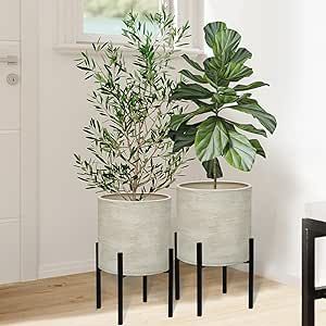 ARNIS Modern Plant Pots, Indoor Large Planters with Stand, Decorative Planters, Metal Pots with Drainage Holes for Living Room, Office, Garden or Balcony, 8.25 &10.5 Inch, Dirt Indoor Planter Decor, Planter Stand Indoor, Modern Plant Pots, Large Outdoor Planters, Pots Set, Corner Plant, Modern Plant Stand, Floor Plants, Office Garden