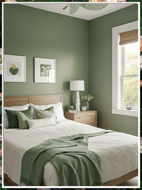 Looking to revamp your space? Check out these stunning bedroom decor ideas that will transform your room into a cozy haven. From modern minimalism to boho chic, find inspiration to create your dream bedroom. Elevate your space with these stylish decor tips and make your bedroom the ultimate retreat. Green Bedrooms, Green Wall Design, Wall Colours, Wooden Bedroom Furniture, Sage Green Bedroom, Sage Green Walls, Log Cabin Decor, Interior House Colors, Sleeping Room