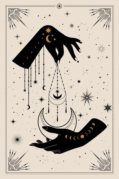 Witch Wall Decor, Witchcraft Design, Witchy Wall Decor, Themed Wallpapers, Sun And Moon Print, Celestial Decor, Fantasy Wall Art, Witchy Wallpaper, Celestial Art