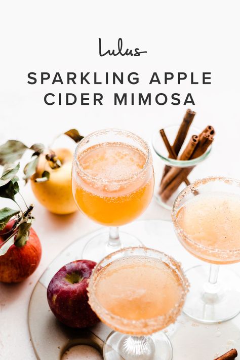 Holiday Apple Cider, Apple Cider Mimosa Recipe, Cider Mimosa, Cider Mimosas, Apple Cider Mimosa, Apple Cider Cocktail, Mimosa Recipe, Fall Cocktails Recipes, Cider Cocktails