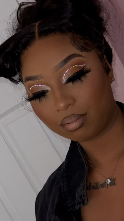 Soft Glam Rhinestone Makeup, Makeup Ideas For Prom With Rhinestones, 21st Bday Makeup Looks, Diamond Glam Makeup, Natural Glam With Rhinestones, Natural Beat With Rhinestones, Dramatic Birthday Makeup, Birthday Soft Glam Makeup, Makeup Look For Birthday