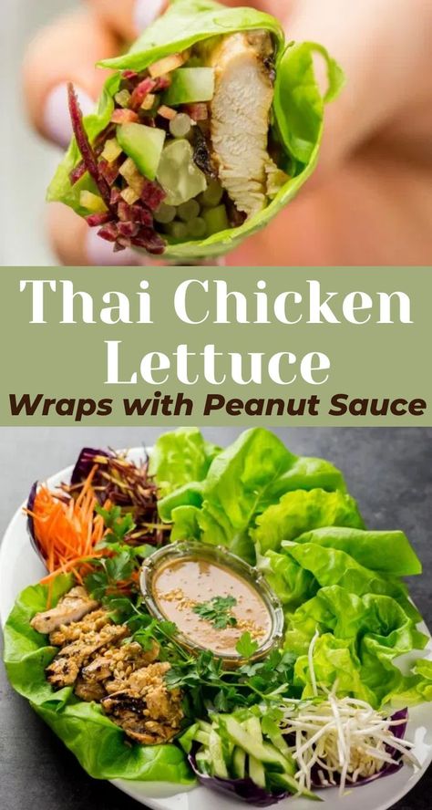 Lettuce Wraps With Peanut Sauce, Thai Lettuce Wraps, Thai Chicken Lettuce Wraps, Salat Wraps, Asian Lettuce Wraps, Thai Chicken Salad, Thai Peanut Chicken, Peanut Sauce Recipe, Fancy Appetizers