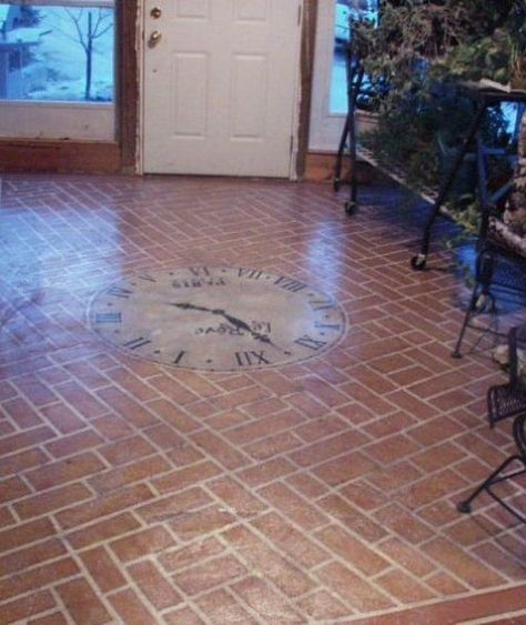 Diamond Tile Floor, Painted Concrete Floor, Painting Concrete Floors, Painted Wood Floor, Concrete Floor Ideas, Painted Rugs, Paint Tricks, Floor Stencil, Stone Porches