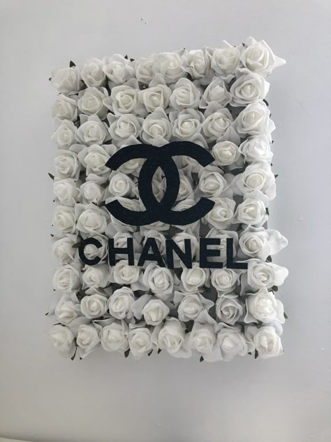 Diy Chanel Decor Dollar Stores, Diy Flower Canvas, Glam Room Closet, Chanel Theme Party, Chanel Coffee Table Book, Chanel Bathroom, Chanel Inspired Room, Chanel Coffee, Chanel Diy