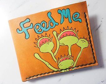 Painted Wallet, Fly Trap, Free Hand Drawing, Venus Fly Trap, Unique Gifts For Him, Personalized Wallet, Clip Wallet, Groomsmen Gift, Money Clip Wallet