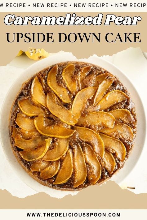 Savor the simplicity of caramelized pear upside-down cake! Crafted effortlessly in a cast iron skillet, this spiced delight is both easy to make and utterly delicious. Enjoy the sweet perfection of tender pears and caramelized goodness—a comforting treat for any occasion. Caramelized Pear, Pear Upside Down Cake, Upside Down Cake Recipe, Fall Dessert, Upside Down Cake, Cast Iron Skillet, Iron Skillet, Fall Desserts, Upside Down