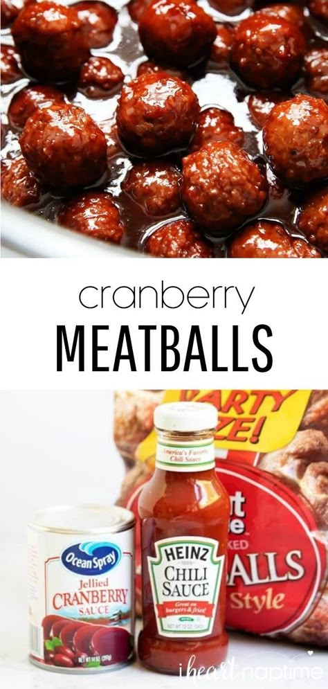 These mouthwatering cranberry meatballs made with cranberry and chili sauce are sweet and tangy with an intensely bold flavor. Made with only 3 ingredients, they are always a super simple crowd pleaser! #cranberry #cranberries #cranberrysauce #cranberrymeatballs #meatballs #meatballrecipes #crockpotmeatballs #slowcookermeatballs #crockpotrecipes #slowcookerrecipes #appetizers #easyappetizers #thanksgivingleftovers #recipes #iheartnaptime Meatballs Appetizer, Cranberry Meatballs, Appetizer Meatballs, Cranberry Recipes, Favorite Appetizers, Finger Food Appetizers, Holiday Appetizers, Christmas Cooking, Party Food Appetizers