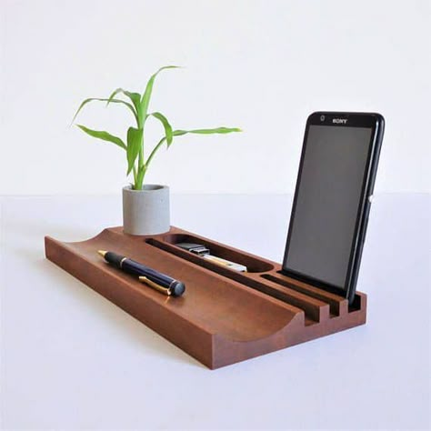 Desk Accessories For Men, Wood Desk Organizer, Wooden Desk Organizer, Pen Tray, Wood Office, Office Organizer, Iphone Stand, Dekor Diy, Pencil Cup