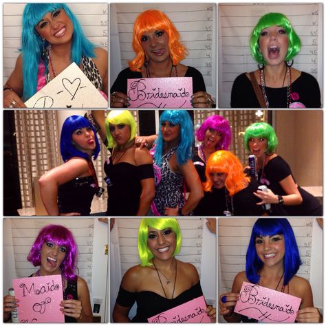 Wigged out bachelorette party!!!! Wig Theme Party Ideas, Wig Party Outfit, Wig Bachelorette Party Ideas, Bachorlette Ideas, Bachelor Party Themes, Hen Night Ideas, Colors Party, Party Outfit Ideas, Bachelorette Bachelor Party