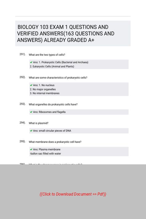 BIOLOGY 103 EXAM 1 QUESTIONS AND VERIFIED ANSWERS163 QUESTIONS AND ANSWERS ALREADY GRADED A 
 Follow Link above to Download the document (pdf) Gcse Biology, Gas Exchange, Prokaryotic Cell, Eukaryotic Cell, Plasma Membrane, Questions And Answers, Question And Answer, Online Classes, Biology