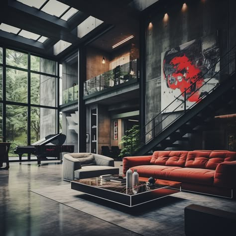 Male Apartment, Industrial Penthouse, Twilight House, Castle Black, House Structure, Industrial Design Style, Luxury Mansions Interior, Luxurious Living Room, Brick Interior