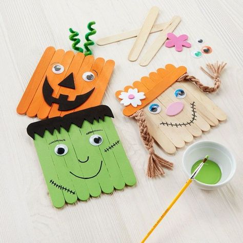 Fall Characters, Popsicle Stick Crafts For Kids, Diy Popsicle Stick Crafts, Popsicle Crafts, Halloween Arts And Crafts, Scout Ideas, Easy Halloween Crafts, Daisy Girl, Halloween Tags