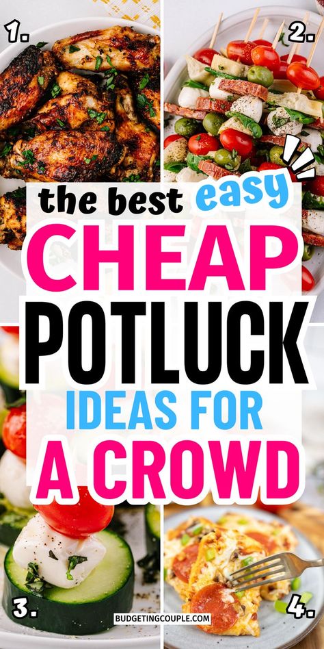 Cheap Potluck Dishes: potluck recipes and cheap dinners for a family soup perfect for party food for adults Potluck For Work, Cheap Potluck, Cheap Potluck Dishes, Meat For A Crowd, Party Food On A Budget, Asian Potluck, Family Gathering Food, Cheap Party Food, Best Potluck Dishes