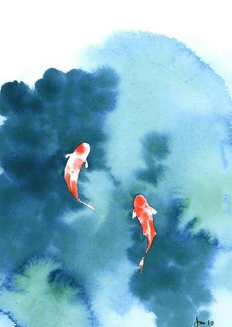 Watercolor Paintings Easy, 수채화 그림, Arte Inspo, Easy Watercolor, Koi Pond, Beginner Painting, Watercolor Inspiration, Drawing Tutorials, Koi Fish