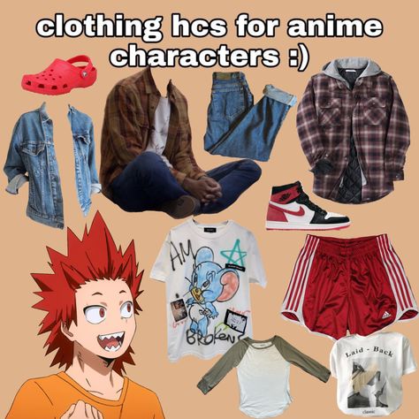 Kirishima Outfit Ideas, Kirishima Crocs, Kirishima Inspired Outfit, Kirishima Outfit, Mha Outfits, Mha Clothes, Anime Fits, Character Headcanons, Mha Dr