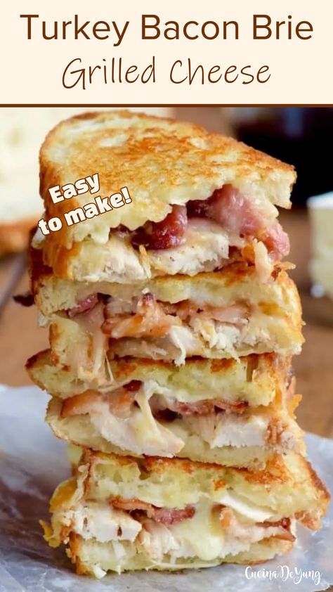 Easy Turkey Bacon Brie Grilled Cheese - Cucinadeyung Bacon Brie Grilled Cheese, Brie Grilled Cheese Sandwich, Grilled Cheese Sandwich Recipes, Brie Grilled Cheese, Bacon Brie, Luncheon Recipes, Easy Sandwich, Best Sandwich Recipes, Healthy Sandwich Recipes