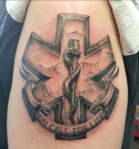 Ems Star Of Life Tattoo, Emt Tattoo Ideas, Ems Tattoos Paramedics, Ems Tattoo Ideas, Army Medic Tattoo, First Responder Tattoo Ideas, Fire Tatoos, Star Of Life Tattoo, Er Tattoo