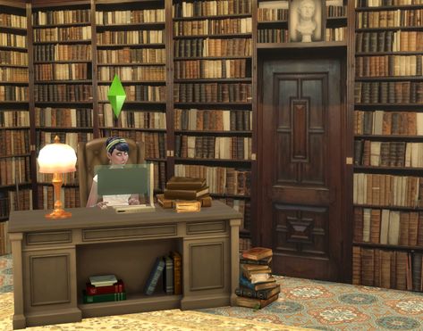 Mod The Sims - Antwerp library walls Library Walls, Dark Academia Desk, The Sims 4 Lots, Bookshelf Bed, Sims Medieval, Tall Bookshelves, Dark Green Walls, Sims 4 Studio, Library Bookshelves