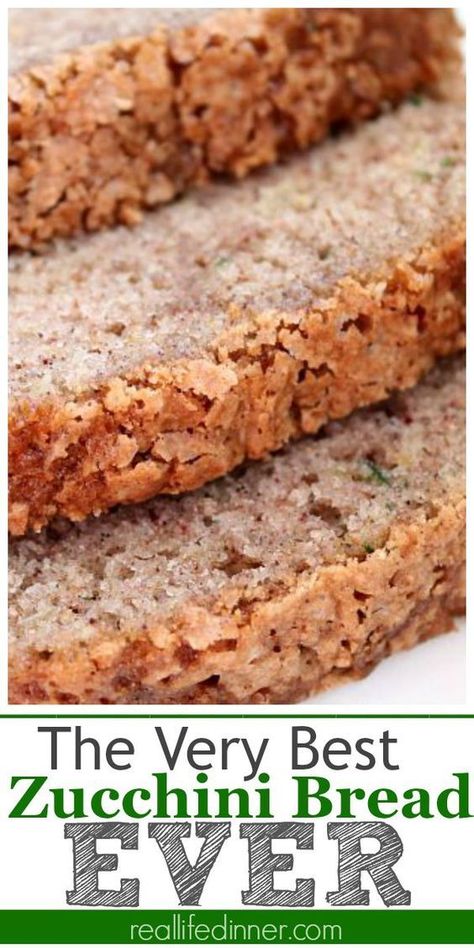 This recipe is by far The BEST Zucchini Bread Recipe I have EVER had. It is Awesome and should be the only recipe you ever use. A hint of cinnamon and the most amazing texture. ~ reallifedinner.com Best Zucchini Bread Recipe, The Best Zucchini Bread, Bread Zucchini, Zucchini Recipes Dessert, Best Zucchini Bread, Best Zucchini, Zucchini Bread Recipe, Zucchini Bread Recipes, Bread Machine Recipes